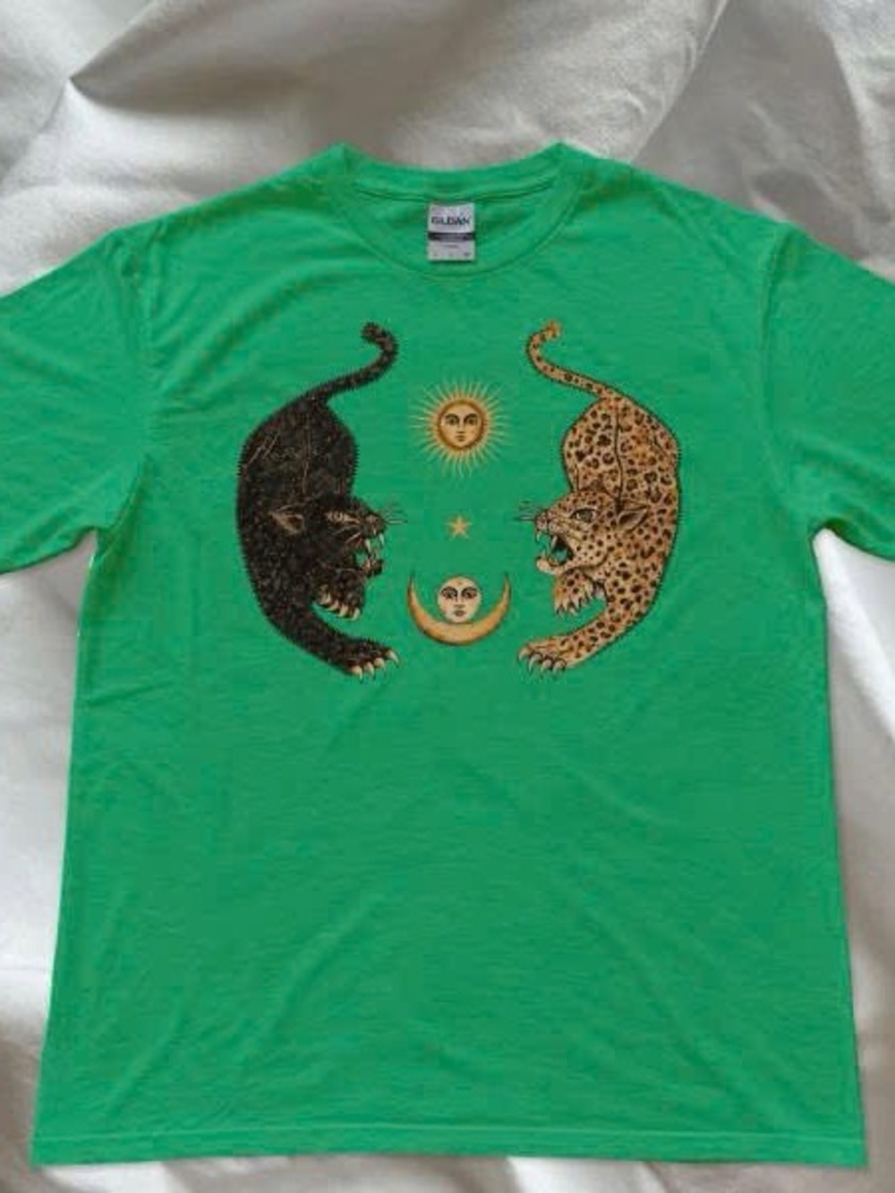 Black Panther & Leopard Sun Moon Graphic Green Tshirt Celestial